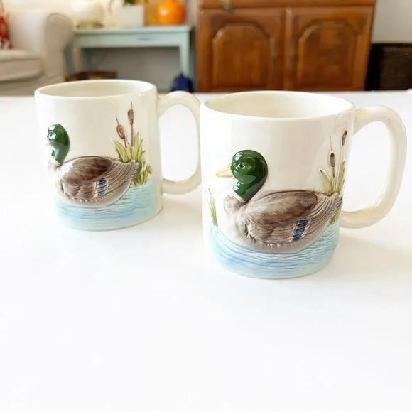 Otagiri 1981 Vintage Duck Mugs Set of Two Raised Emblem Ceramics Japan Grandpa - Picture 7 of 12